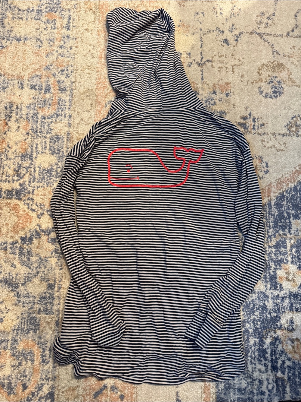 Vineyard Vines Navy & White Striped Hoodie with Red Whale